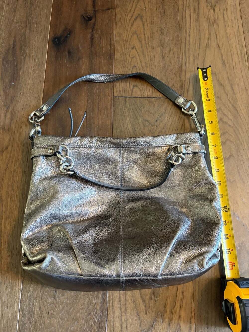 Coach Brooke Metallic Hobo Shoulder Bag Pewter Silver